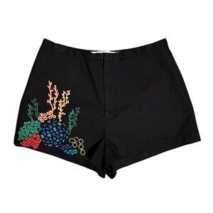 & Other Stories Coral Embroidered Black High Waist Cotton Shorts Size 4 NWOT